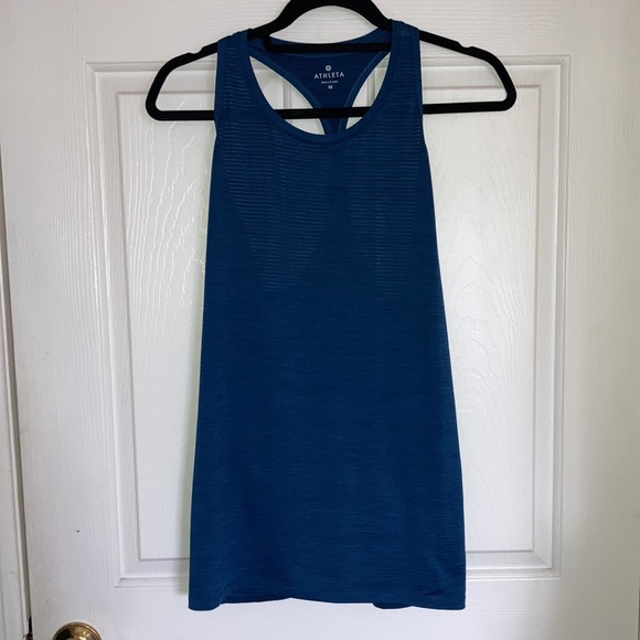Athleta Womens Racerback ank Top Semi-sheer Detail Shirt Blue Medium - Picture 6 of 12